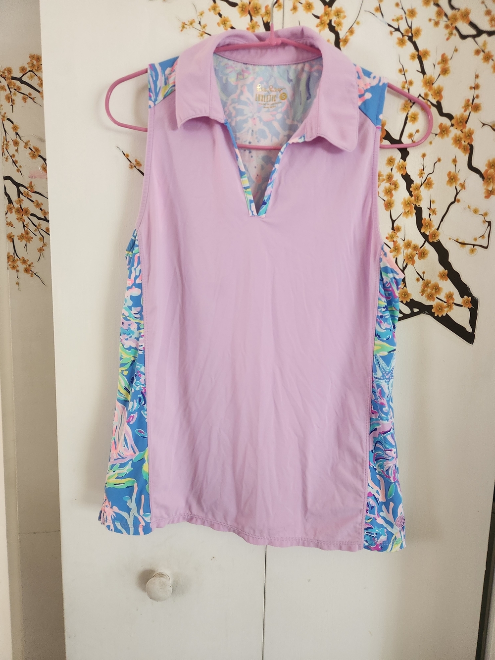 Lilly Pulitzer Lavender Sleeveless Polo with Blue-Pink Floral Panels